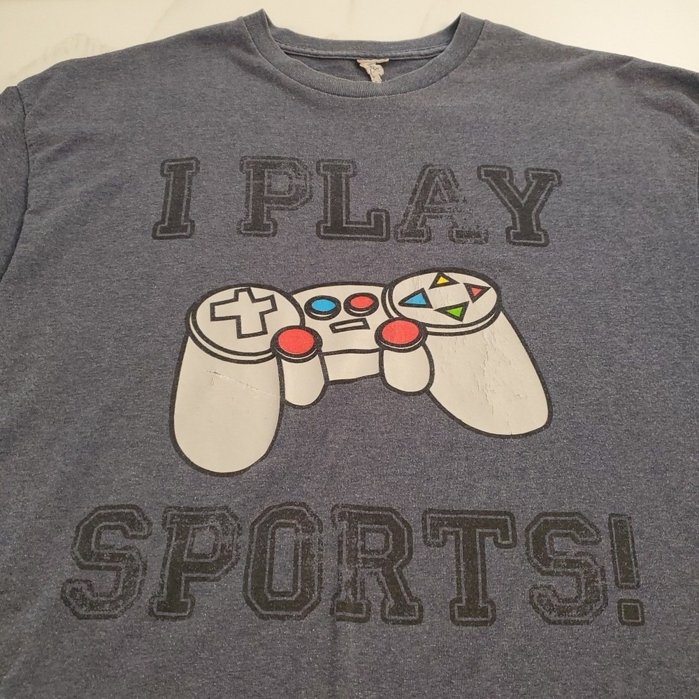 Vtg Graphic Video Game Controller Tee‎ Size XL Play Sports Gamer Tee Shirt Gray
